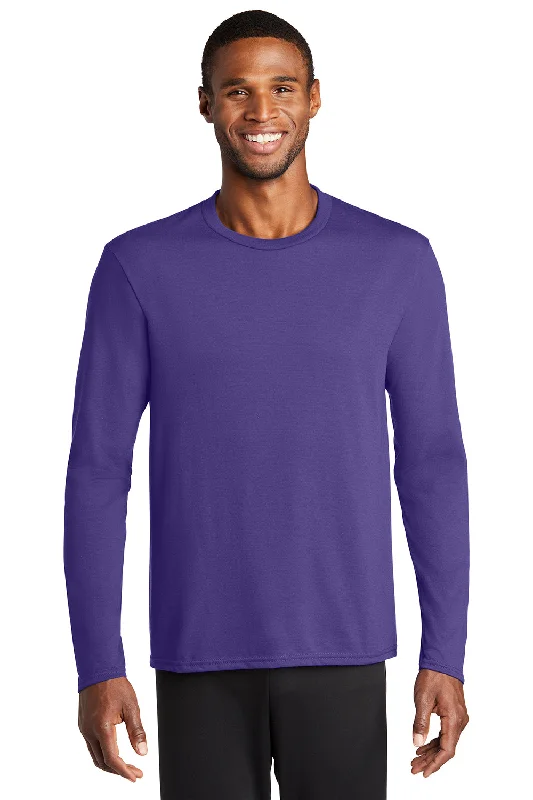 men's plaid jackets-Port & Company Mens Dry Zone Performance Moisture Wicking Long Sleeve Crewneck T-Shirt - Purple