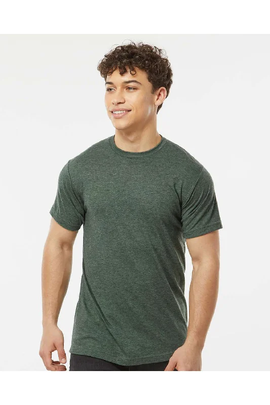 men's oxford shoes-Tultex Mens Poly-Rich Short Sleeve Crewneck T-Shirt - Heather Hunter Green