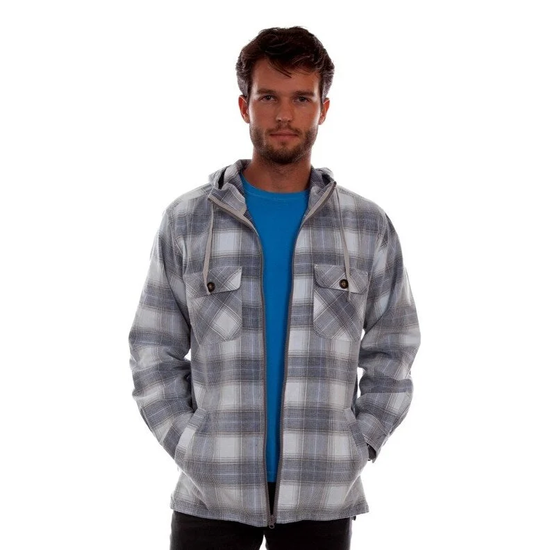 men's softshell sweaters-Scully Western Jacket Mens Unlined Corduroy Plaid Blue Gray F0_5330