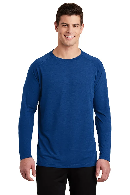 men's twill polos-Sport-Tek Mens Ultimate Performance Moisture Wicking Long Sleeve Crewneck T-Shirt - True Royal Blue