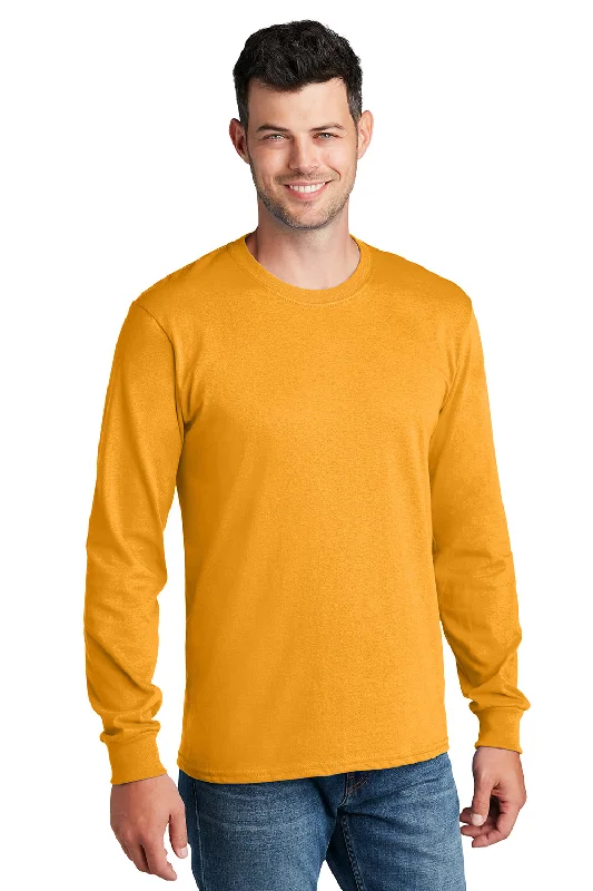 men's striped sweaters-Port & Company Mens Core Long Sleeve Crewneck T-Shirt - Gold