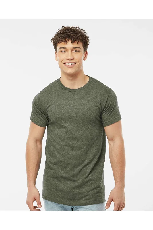 men's crew socks-Tultex Mens Fine Jersey Short Sleeve Crewneck T-Shirt - Heather Military Green