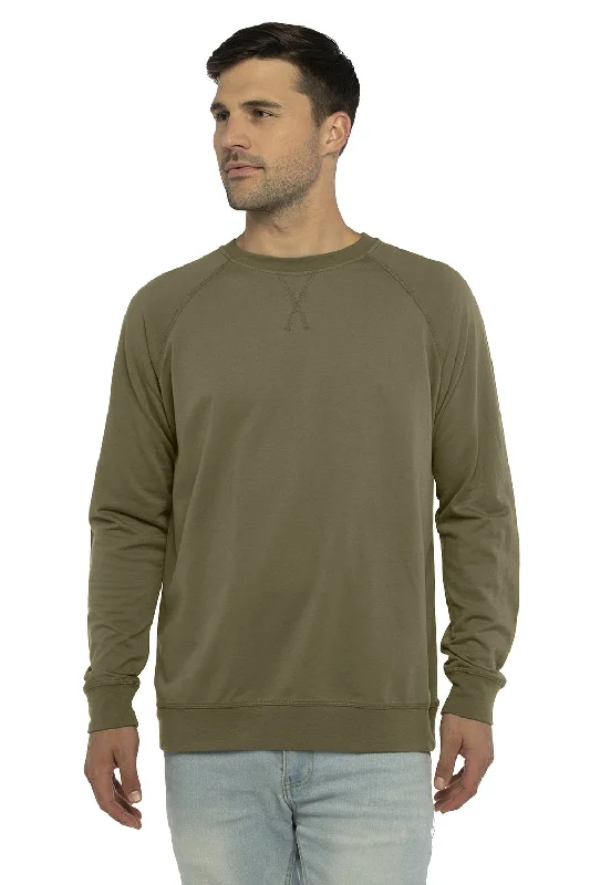 men's single-breasted jackets-Next Level Mens French Terry Long Sleeve Crewneck T-Shirt - Military Green