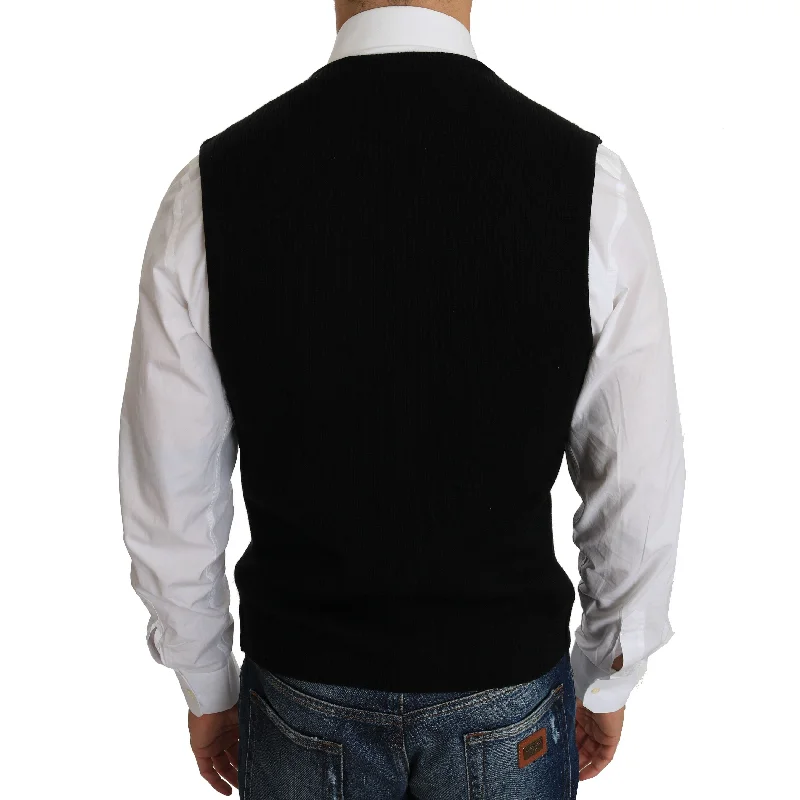 men's fleece jackets-Dolce & Gabbana Sleek Black Cotton Formal Men's Vest