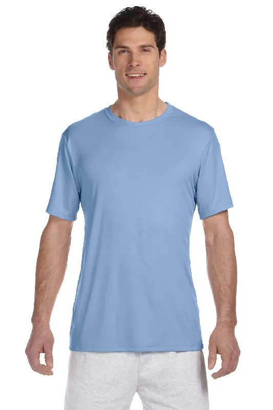 men's short-sleeve polos-Hanes Mens Cool DRI FreshIQ Moisture Wicking Short Sleeve Crewneck T-Shirt - Light Blue