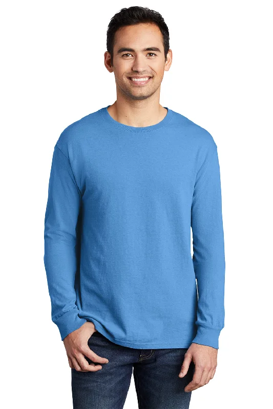 men's denim vests-Port & Company Mens Beach Wash Long Sleeve Crewneck T-Shirt - Blue Moon