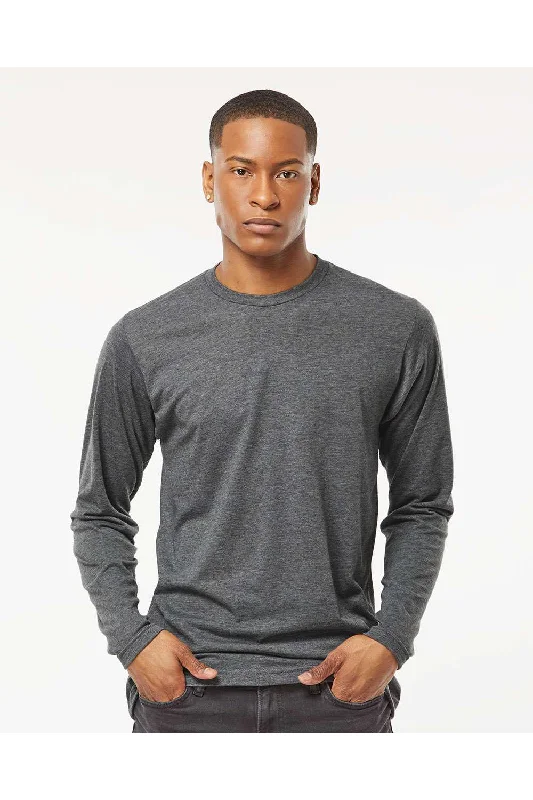 men's waterproof raincoats-Tultex Mens Poly-Rich Long Sleeve Crewneck T-Shirt - Heather Charcoal Grey