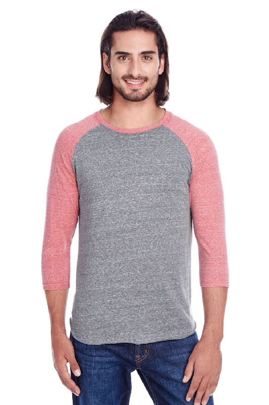 men's slim fit shorts-Threadfast Apparel Mens 3/4 Sleeve Crewneck T-Shirt - Grey/Red