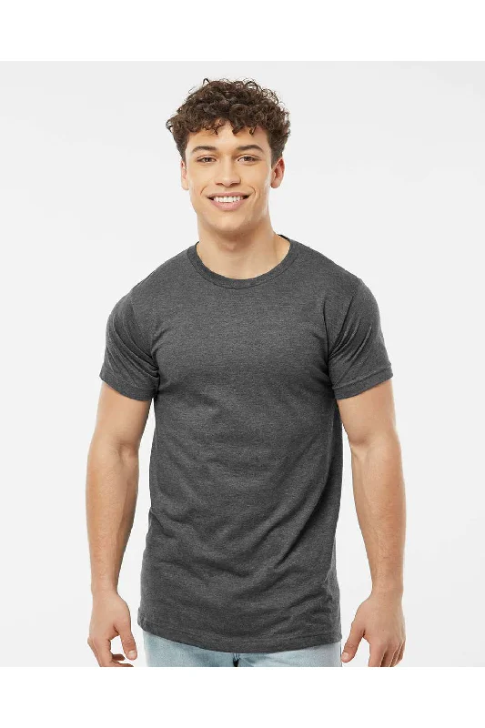 men's ribbed sweaters-Tultex Mens Fine Jersey Short Sleeve Crewneck T-Shirt - Heather Charcoal Grey