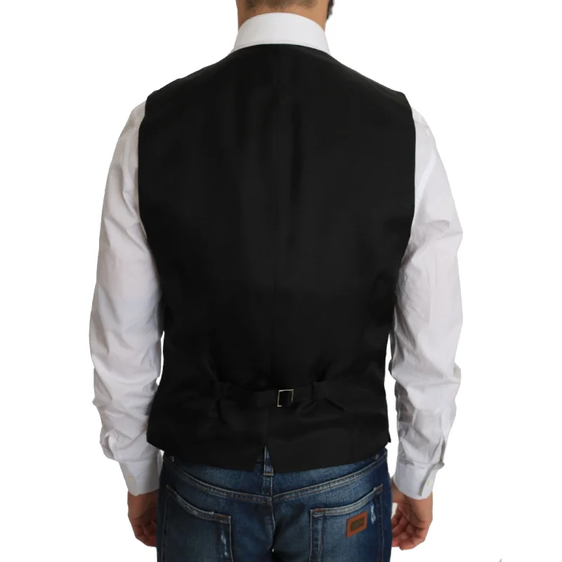 men's bespoke suits-Dolce & Gabbana Elegant Black Silk Blend Formal Men's Vest