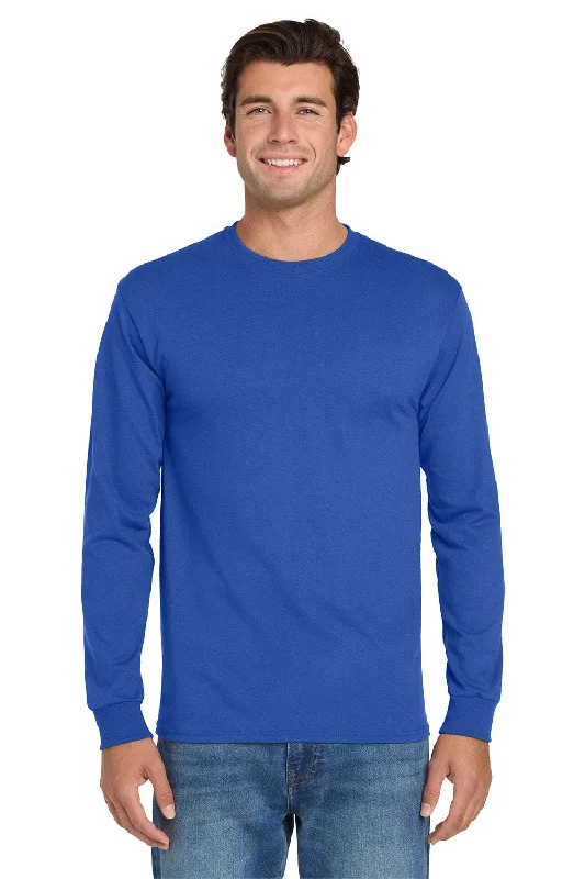 men's white polos-Jerzees Mens Dri-Power Moisture Wicking Long Sleeve Crewneck T-Shirt - Royal Blue