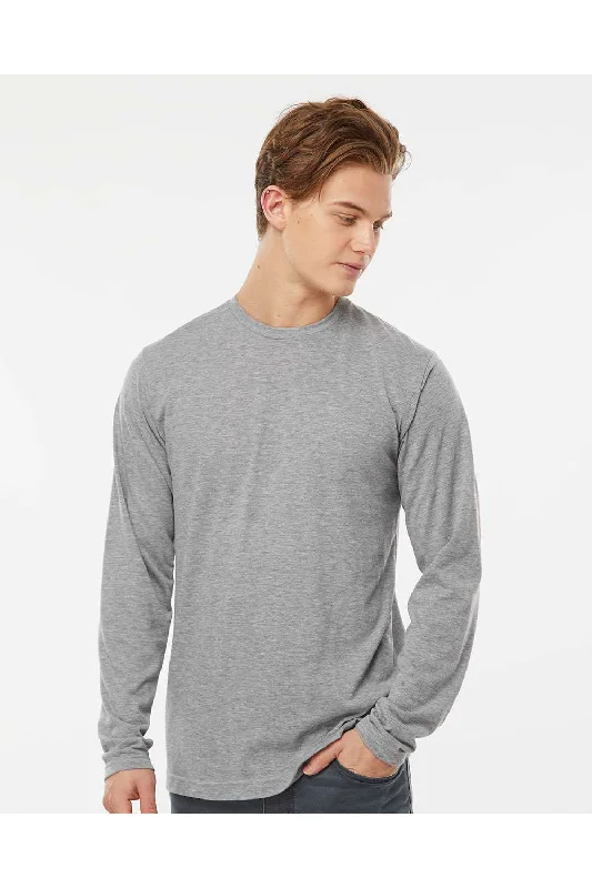 men's cotton hoodies-Tultex Mens Poly-Rich Long Sleeve Crewneck T-Shirt - Heather Grey