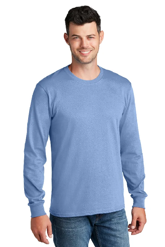 men's hiking tees-Port & Company Mens Core Long Sleeve Crewneck T-Shirt - Light Blue