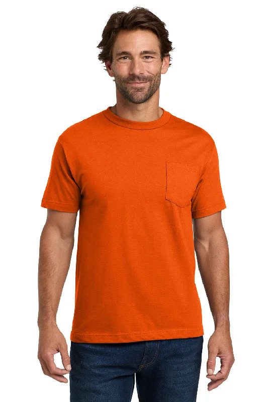 men's softshell hoodies-Hanes Mens Beefy-T Short Sleeve Crewneck T-Shirt w/ Pocket - Orange