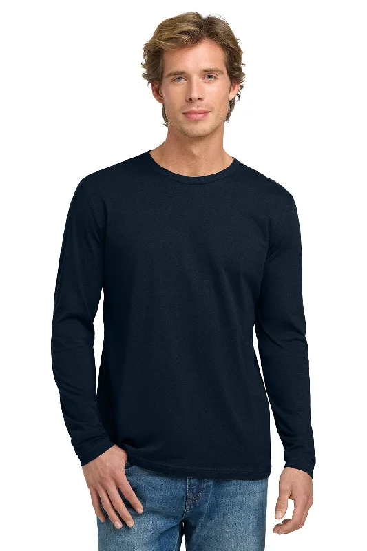 men's cotton sweaters-Next Level Mens Fine Jersey Long Sleeve Crewneck T-Shirt - Midnight Navy Blue