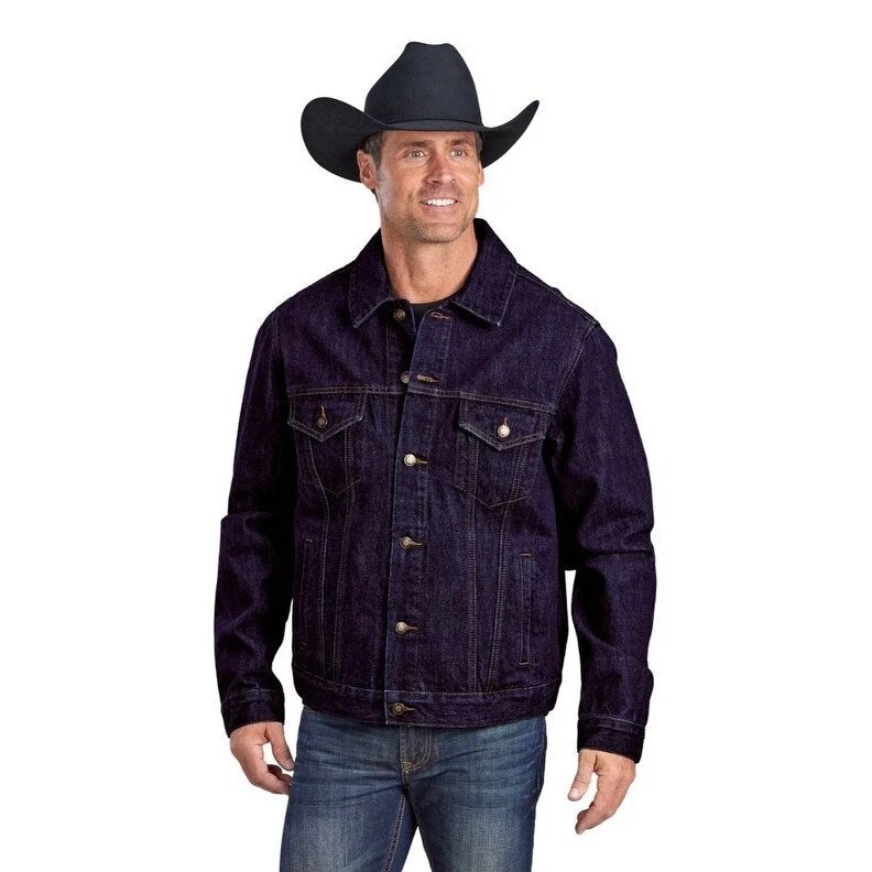 men's slim jackets-Stetson Western Jacket Mens Denim Button Logo Blue 11-097-0670-6090 BU