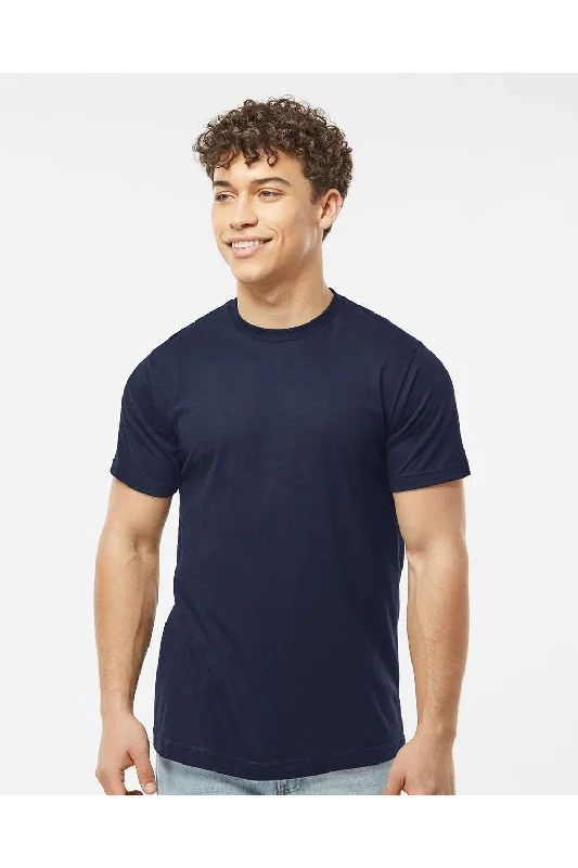 men's cargo pants-Tultex Mens Poly-Rich Short Sleeve Crewneck T-Shirt - Navy Blue