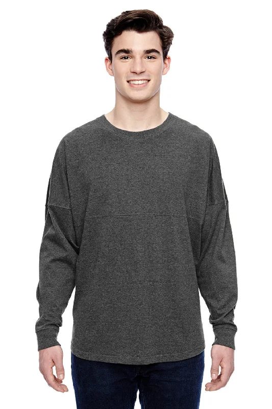 men's printed shirts-J America Mens Game Day Jersey Long Sleeve Crewneck T-Shirt - Heather Charcoal Grey