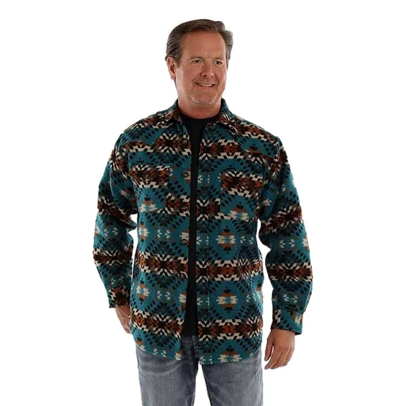 men's cargo vests-Scully Western Jacket Mens Wool Blend Aztec Button Turquoise F0_5390