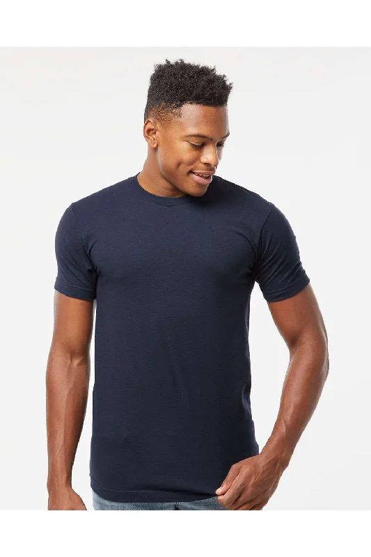 men's slim fit shirts-Tultex Mens Fine Jersey Short Sleeve Crewneck T-Shirt - Navy Blue