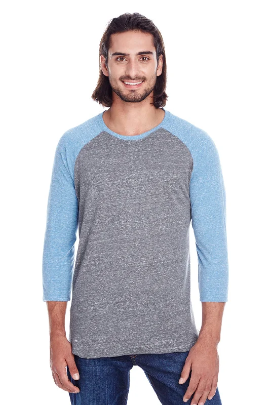 men's cable knit sweaters-Threadfast Apparel Mens 3/4 Sleeve Crewneck T-Shirt - Grey/Royal Blue