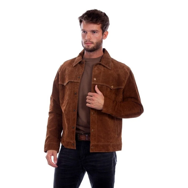 men's plaid jackets-Scully Western Jacket Mens Snap Modified Denim Cafe Brown F0_1098