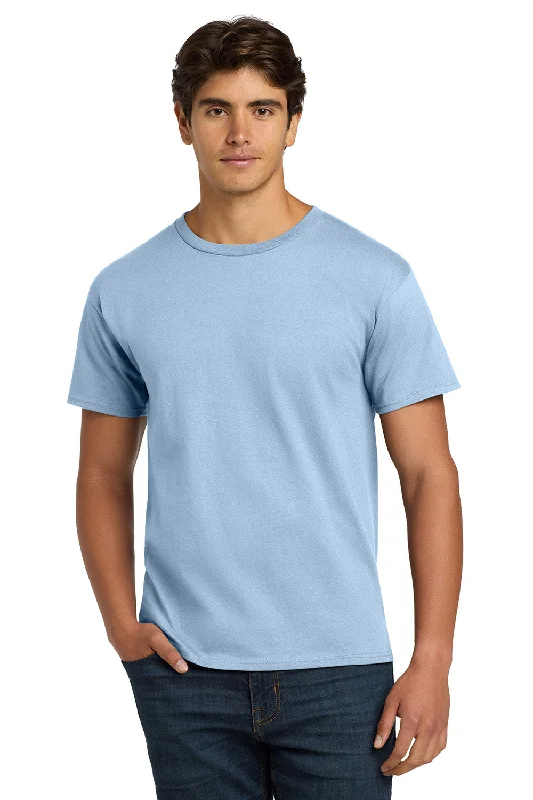 men's hiking hoodies-Hanes Mens ComfortSoft Short Sleeve Crewneck T-Shirt - Light Blue