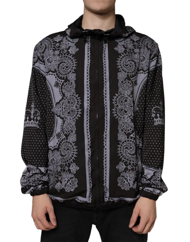 men's quilted jackets-Dolce & Gabbana  Bandana Hooded Full Zip Bomber Men's Jacket