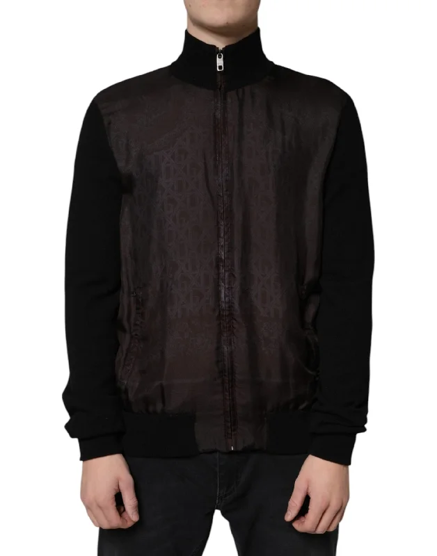 men's cotton hoodies-Dolce & Gabbana  Logo Monogram Full Zip Bomber Men's Jacket