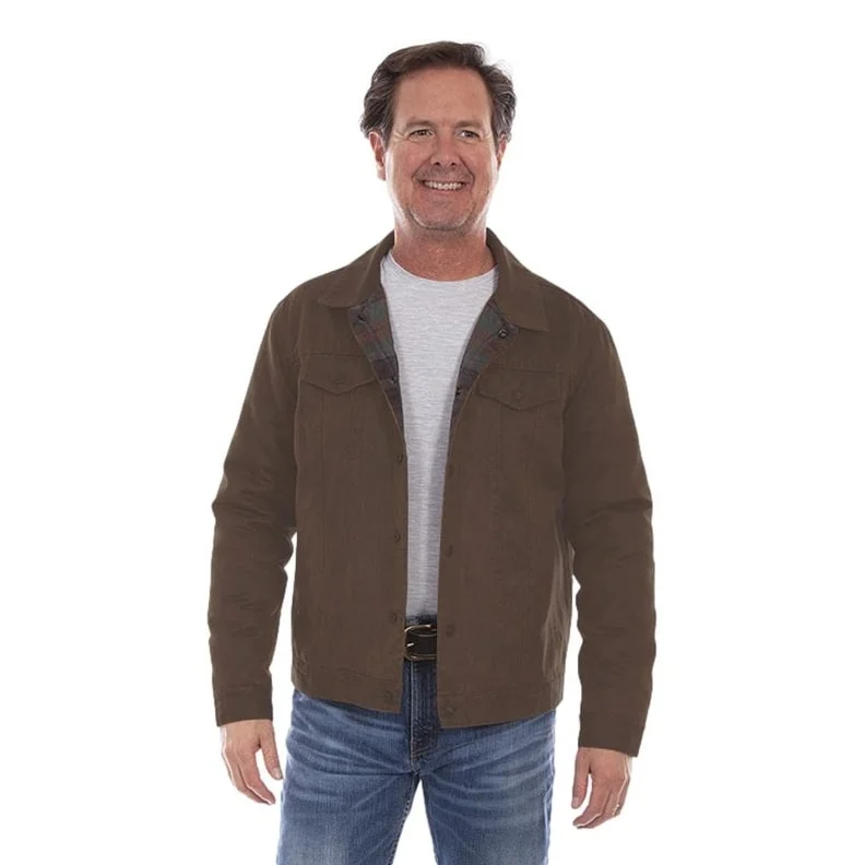 men's slim sweaters-Scully Western Jacket Mens Faux Jean Button Front Lined Brown F0_5300