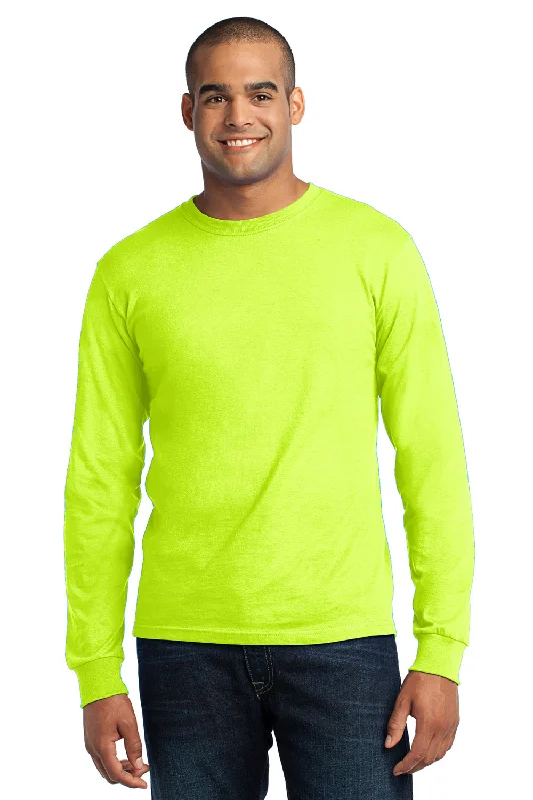 men's slim sweaters-Port & Company Mens USA Made Long Sleeve Crewneck T-Shirt - Safety Green - Closeout