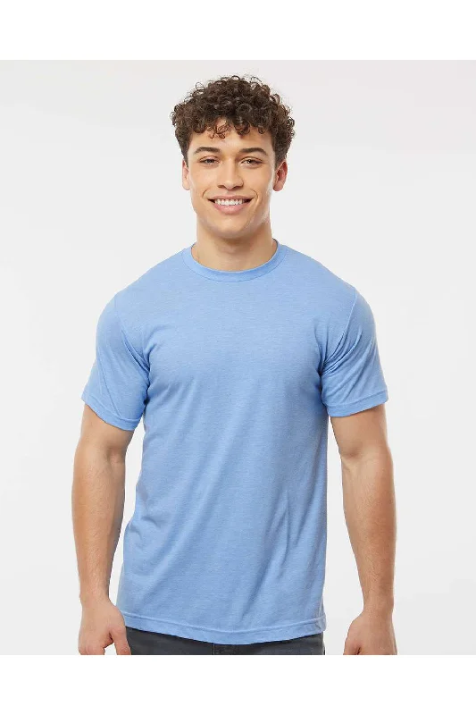 men's checkered shirts-Tultex Mens Poly-Rich Short Sleeve Crewneck T-Shirt - Heather Athletic Blue