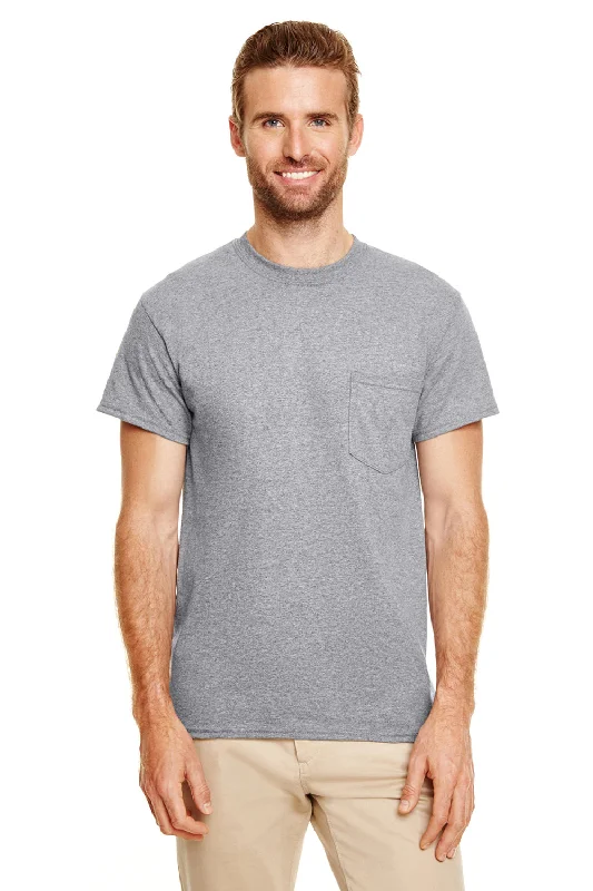 men's espadrilles-Gildan Mens DryBlend Moisture Wicking Short Sleeve Crewneck T-Shirt w/ Pocket - Heather Graphite Grey