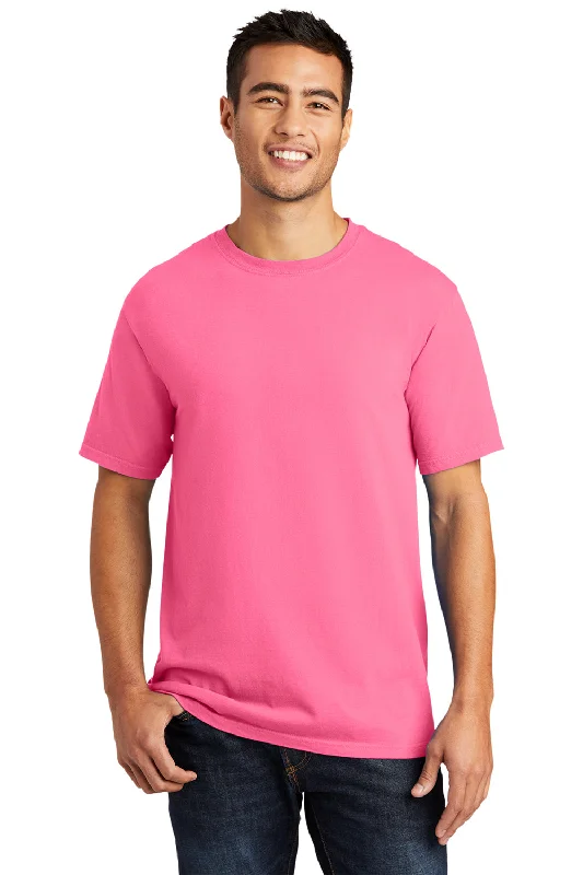 men's performance polos-Port & Company Mens Beach Wash Short Sleeve Crewneck T-Shirt - Neon Pink