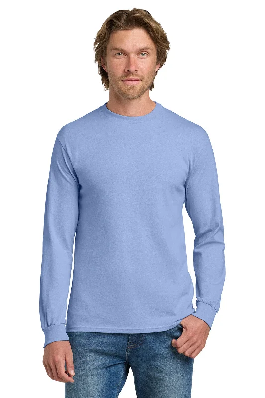 men's casual shorts-Gildan Mens Long Sleeve Crewneck T-Shirt - Carolina Blue