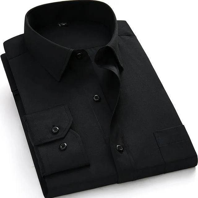 men's performance jackets-Basic Black Dress Shirt | Modern Fit | Sizes 38-48