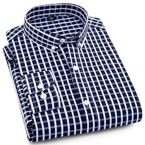 men's white shorts-Blue Checkered Casual Dress Shirt | Modern Fit | Sizes 38-44