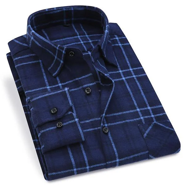 men's plaid tees-Blue Plaid Shirt - 10 Styles | Regular Fit | Sizes 38-44