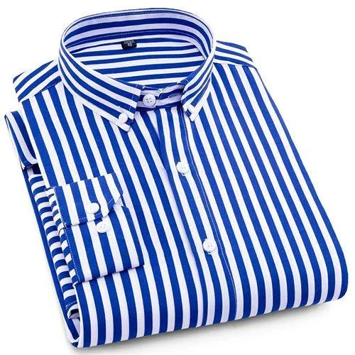 men's striped vests-Blue Striped Casual Dress Shirt | Modern Fit | Sizes 38-44