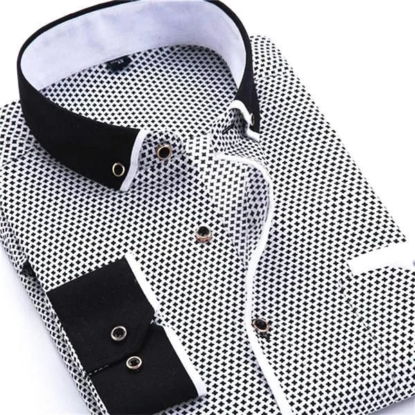 men's checkered vests-Casual Black/White Dress Shirt | Slim Fit | Sizes 38-45