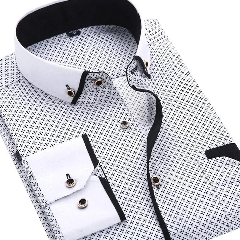 men's athletic vests-Casual White/Black Dress Shirt | Slim Fit | Sizes 38-45