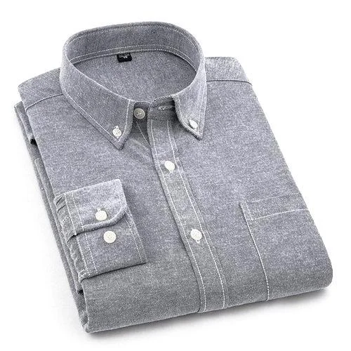 men's plaid hoodies-Plain Grey Oxford Dress Shirt | Regular Fit | Sizes 38-44