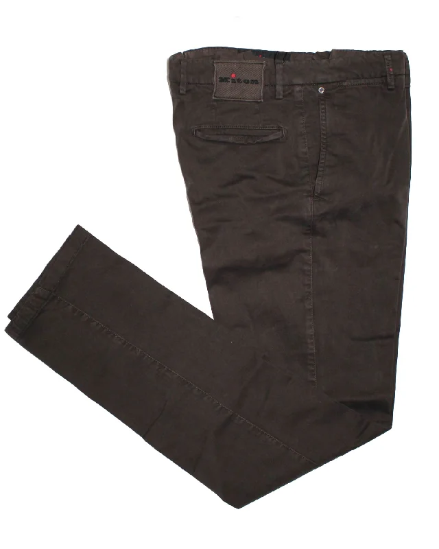 men's cargo pants-Kiton Casual Pants Dark Brown 5 Pocket Slim Fit 38