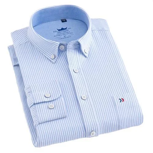 men's softshell vests-Light Blue Striped Oxford Dress Shirt | Regular Fit | Sizes 38-44