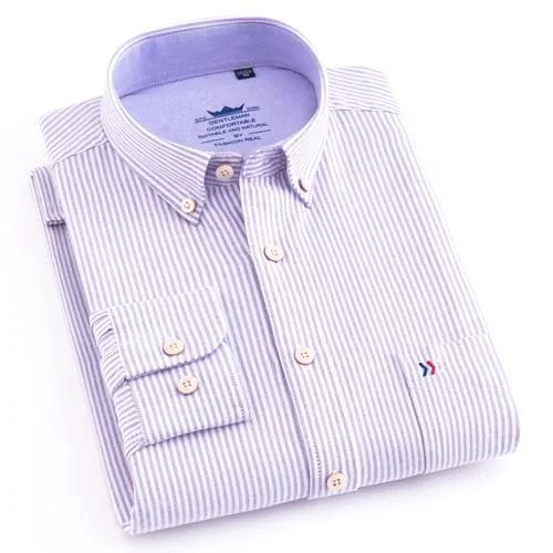 men's cotton polos-Light Purple Striped Oxford Dress Shirt | Regular Fit | Sizes 38-44