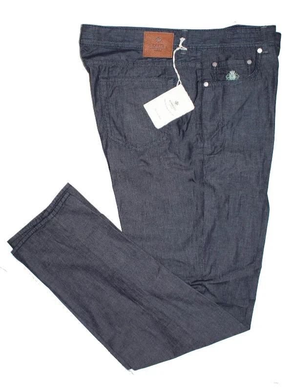 men's chino shorts-Luigi Borrelli Denim Pants Dark Blue Slim Fit 38 SALE