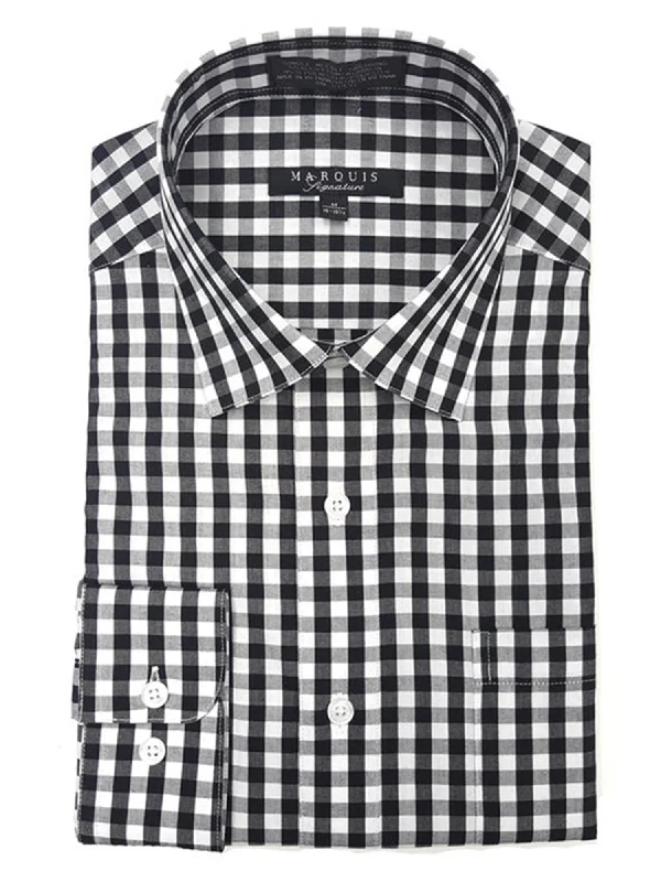 men's slim shorts-Marquis Men's Gingham Checkered Long Sleeve Modern Fit Shirt