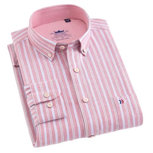 men's athletic polos-Pink Striped Oxford Dress Shirt | Regular Fit | Sizes 38-44