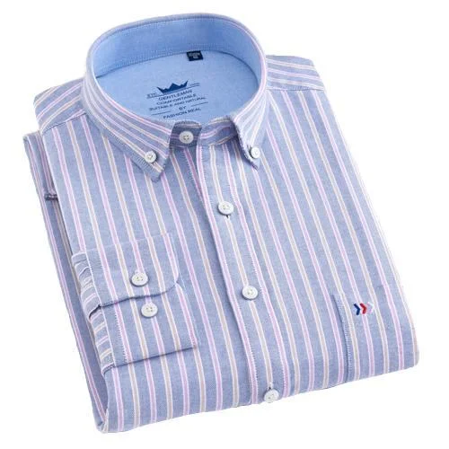 men's lightweight tees-Powder Blue Striped Oxford Dress Shirt | Regular Fit | Sizes 38-44