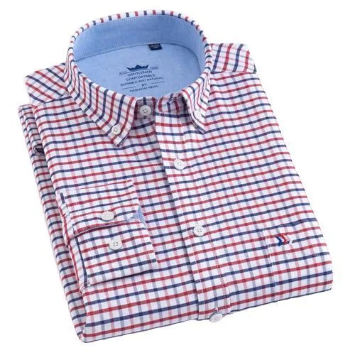 men's casual tees-Red Fine Checkered Oxford Dress Shirt | Regular Fit | Sizes 38-44